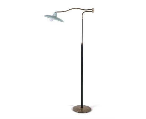 FLOOR LAMP A brass and enamel extendable floor lamp. Italy, c.1950. 190cm(h)