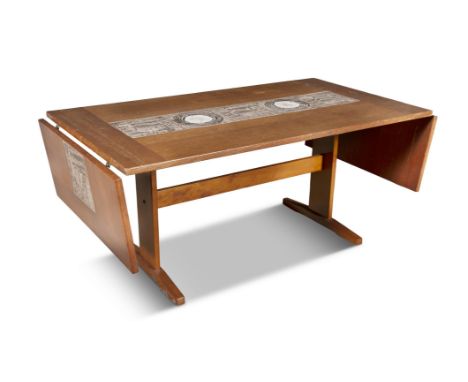 FARSTRUP A draw leaf teak dining table by Farstrup with tile inserts, Denmark. With maker's label. c.1960. 160/200/240 x 72cm