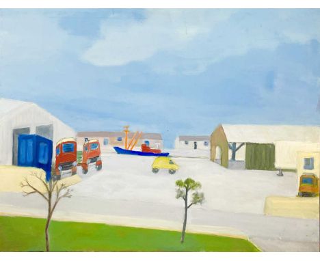 Bob BOURNE (1931)DockyardOil on canvasSigned to verso70.5 x 91cmThe Personal Collection of Jonathan Grimble Part IIJonathan G