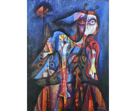 Flora REY (1935)Abstract FiguresOil on canvasSignedFurther signed to verso81 x 60cmThe Personal Collection of Jonathan Grimbl