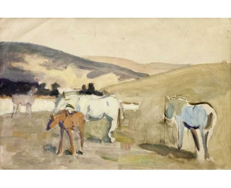 Alethea GARSTIN (1894-1978)Horses in a landscapeGouache30 x 45cmCondition report: This sketch comes from the same estate as t