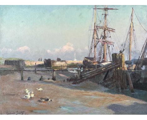 CHADWELL SMITH (19th Century)At Rye HarbourOil on boardSigned and dated 189230 x 40cmThe Personal Collection of Jonathan Grim