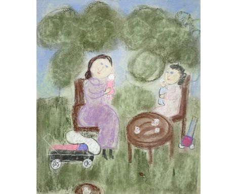 Dora HOLZHANDLER (1928-2015)Tea in the ParkPastel on paperSigned and dated '90Inscribed to verso40 x 35cmThe Personal Collect