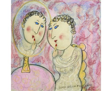 Dora HOLZHANDLER (1928-2015)Applying LipstickPastel on paperSigned and dated '91Inscribed to verso34 x 33cmThe Personal Colle