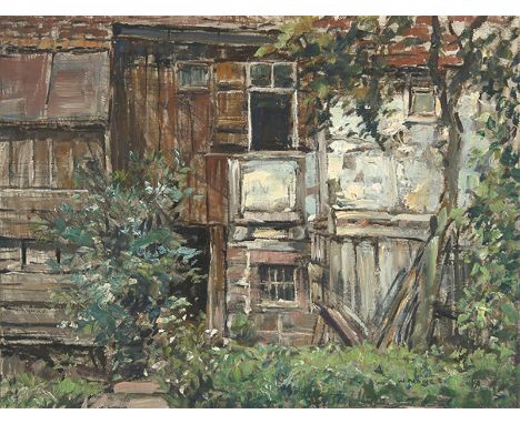 WILHELM NAGEL Mannheim 1866 - 1945 Baden-Baden: Partie eines Gehöfts. Oel auf Malkarton. Signiert sowie verso mit dem Nachlaß