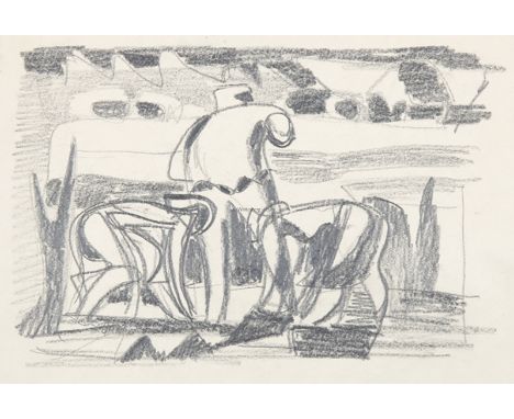 ADOLF RIEDLIN Laufen/Baden 1892 - 1969 Freiburg/Brsg.: Drei Kartoffelleserinnen auf einem Acker. Bleistiftzeichnung um 1940. 