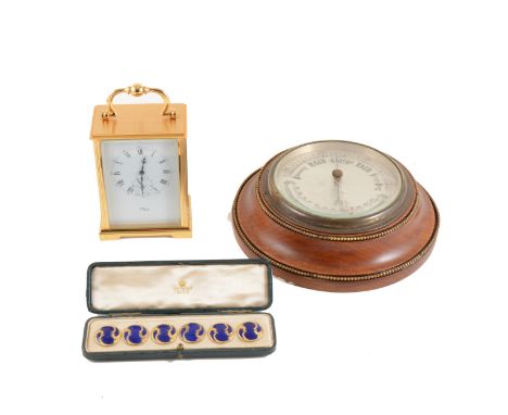 Set of enamelled buttons, carriage clock, barometer, clay and other silver mounted pipes, etc.