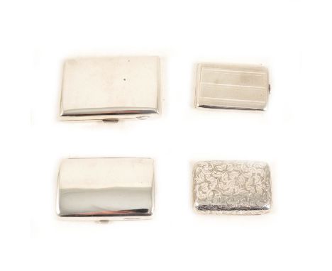 Victorian silver snuff box, rectangular form, bright-cut and engraved George Unite, Birmingham 1897, 6cm; another; silver cig