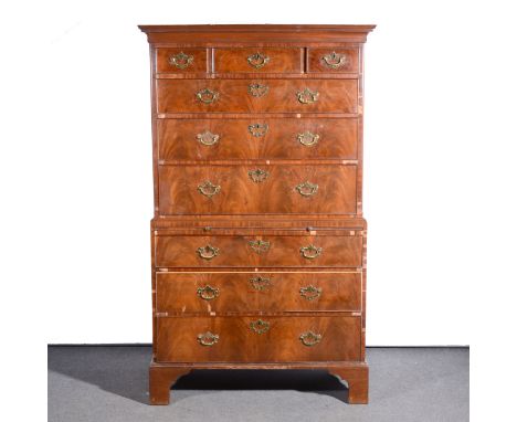 George III style mahogany chest on chest, cavetto moulded cornice, fitted with three short and three long drawers to the uppe
