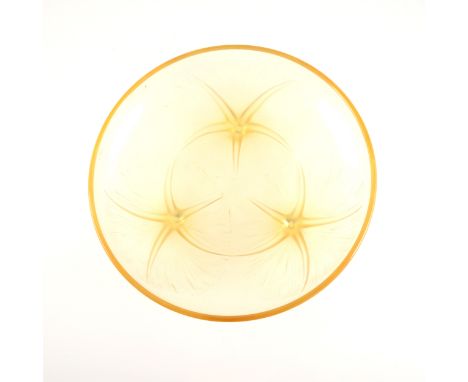 A René Lalique opalescent amber glass dish, 'Volubilis' design, introduced 1921, wheel engraved 'R Lalique France', 21.5cm di
