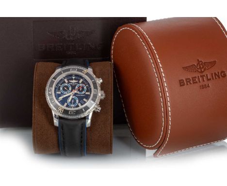 BREITLING SUPEROCEAN CHRONOGRAPH STAINLESS STEEL AUTOMATIC WRIST WATCH,  the round dial with baton hour markers, outer second