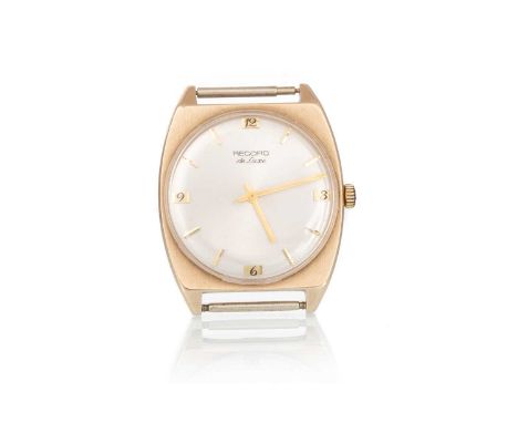 RECORD DE LUXE NINE CARAT GOLD MANUAL WIND WRIST WATCH,  the round dial with baton and Arabic hour markers, 32mm case, lackin