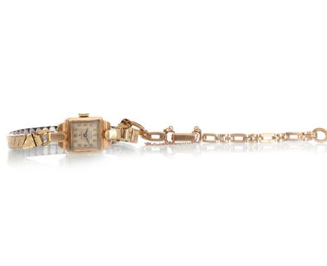 ROLEX PRECISION NINE CARAT GOLD MANUAL WIND WRIST WATCH,  the square dial with Arabic hour markers, 16mm case, on a gold plat