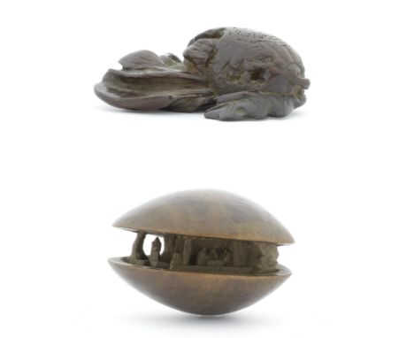Set of 2 Netsuke   Title: Wooden netsuke of an acorn signed Muneyoshi / A wooden carved netsuke of a shell   Date:19th centur