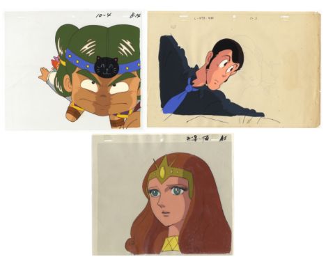 Set of 3 original anime production cels   Series: Bikkuriman, Lupin III, Captain Future.   Condition: Good for age. / Light v