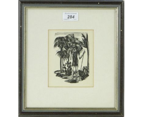 Eric Ravilious,
wood-cut print, Desert a Legend, Published 1926, i 5.25" x 3.5", framed.