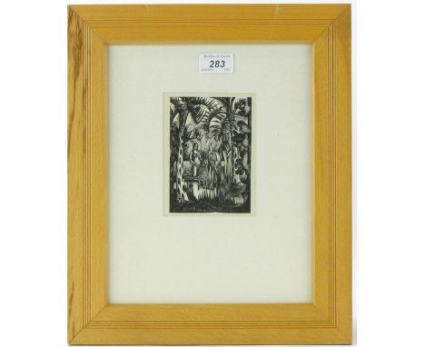Eric Ravilious,
wood-cut print, Desert a Legend, Published 1926, i 5.25" x 3.5", framed.