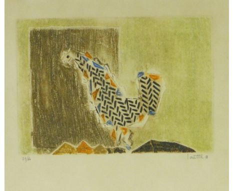 Marc-Antoine Louttre Bissiere (1926-2012)
a relief coloured etching, abstract bird, signed in pencil no. 24/60, i 8" x 11", f