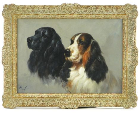 Manner of Arthur Wardle,
oil on board, portrait of gundogs, 11" x 15", framed.