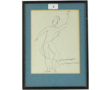 Dame Laura Knight (1877-1970),
ink drawing, dancer, signed and dated 21st April 1967, 10" x 7.5", framed, provenance; a quick