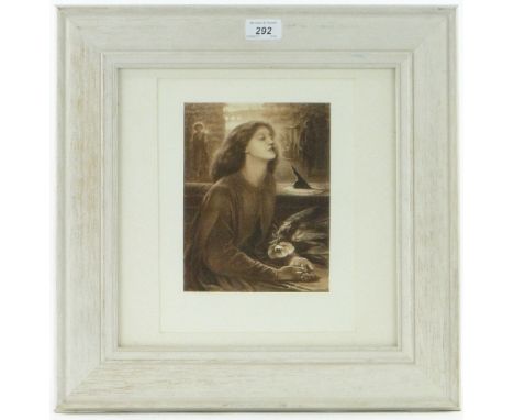 After Rosetti,
photogravure, portrait of a girl printed 1888, 8" x 6" and Clairin, etching, portrait of Sarah Bernhardt Publi