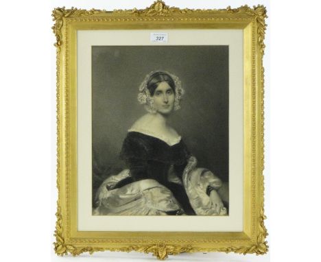 C Allemand,
charcoal/watercolour, portrait of a lady, signed and dated 1845, 15" x 12", ornate gesso frame.