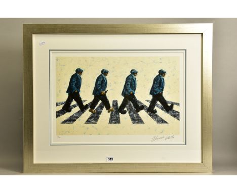 ALEXANDER MILLAR (SCOTTISH 1960) 'SHABBY ROAD' a limited edition print of four figures on a zebra crossing 161/295, signed to