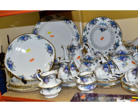 A ROYAL ALBERT 'MOONLIGHT ROSE' PATTERN DINNER AND TEA SERVICE WITH MATCHING ORNAMENTAL ITEMS, etc, including two sizes of te