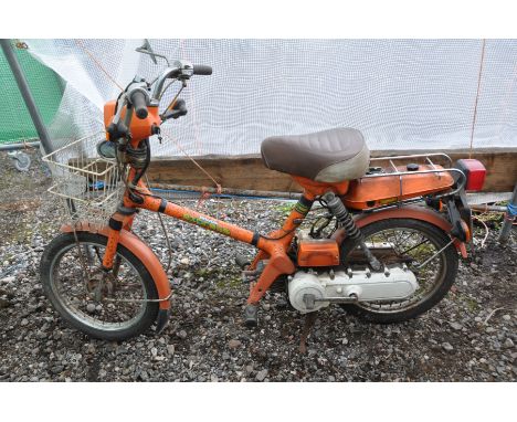 A 1979 HONDA EXPRESS VINTAGE 49cc MOPED in orange, with one key, no V5, first Registered 04/1979 under number EUE 67T For Res