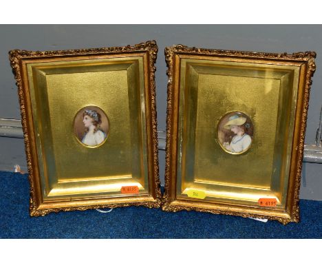 TWO PORTRAIT MINIATURES AFTER GEORGE ROMNEY, circa late 19th/early 20th Century, the first depicts Miss Vernon as The Seamstr