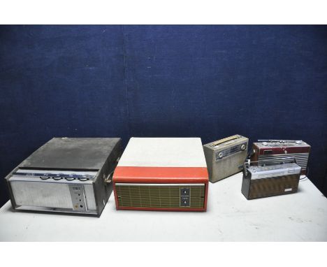 A COLLECTION OF VINTAGE AUDIO EQUIPMENT including a HMV record player, an unbranded record player, two unbranded Transistor r