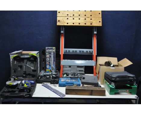 A COLLECTION OF POWER TOOLS including a B&amp;Q circular Saw, a Challenge Xtreme 18V drill set, a Performance Power 18V drill