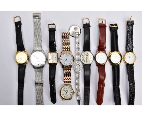 A BAG OF ASSORTED LADIES AND GENTS WRISTWATCHES, ten watches in total, mostly quartz movements, with names to include 'Citize