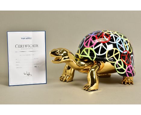 DIEDERIK VAN APPLE/VANAPPLE (DUTCH 1985) 'WORLD PEACE', a limited edition golden turtle 36/99, a turtle with an American army