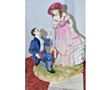 A ROYAL WORCESTER LIMITED EDITION FIGURE GROUP, FROM AGE OF ROMANCE, 'With Love' No 477/500,  modelled by Jack Glynn, with ce