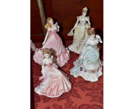 FOUR ROYAL WORCESTER FIGURES, comprising two limited edition from Splendour At Court series, 'A Royal Anniversary No.10452/12