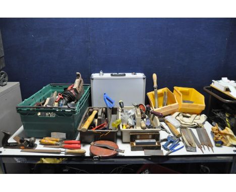 FIVE TRAYS CONTAINING ENGINEERING TOOLS including new and used files, mole grips, a Hilger and Watts Angle Gauge Level in vox
