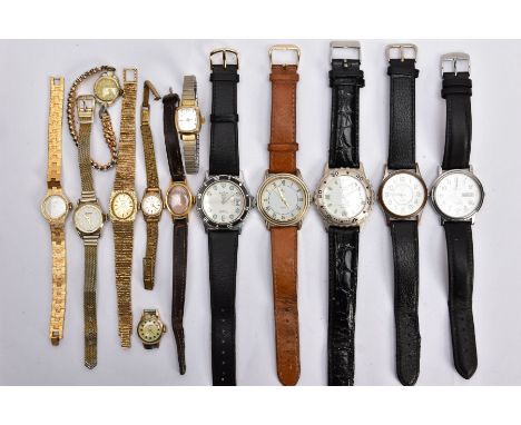 A BAG OF ASSORTED LADIES AND GENTS WRISTWATCHES, thirteen watches in total, mostly quartz movements, with names to include 'S