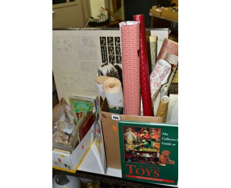 THREE BOXES OF CIGARETTE CARDS, BEER MATS, DOLLS HOUSE ACCESSORIES, ETC, including a boxed Wood Craft Assembly Doll's House i