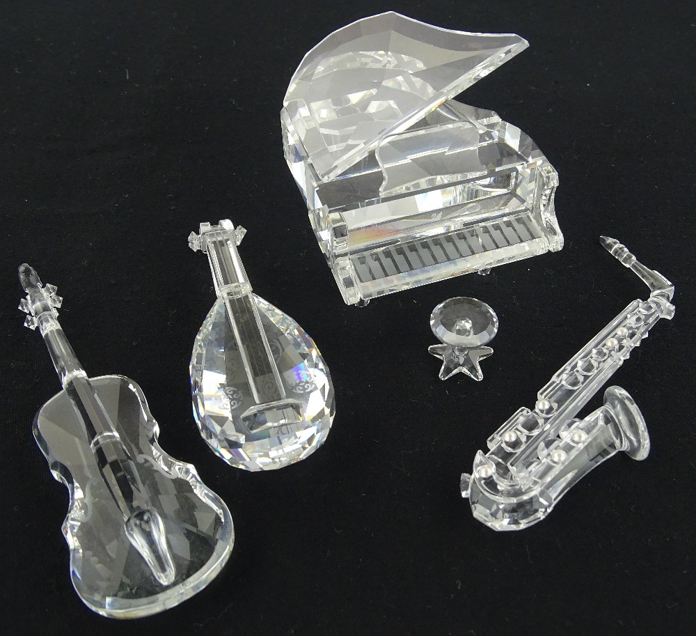 4 Swarovski crystal musical instruments, boxed, (4).