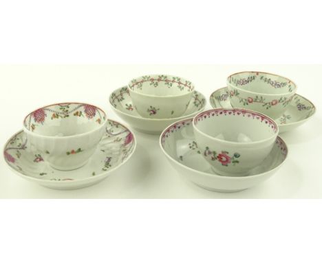 4 18th century Newhall porcelain tea bowls and saucers, circa 1790, (8).