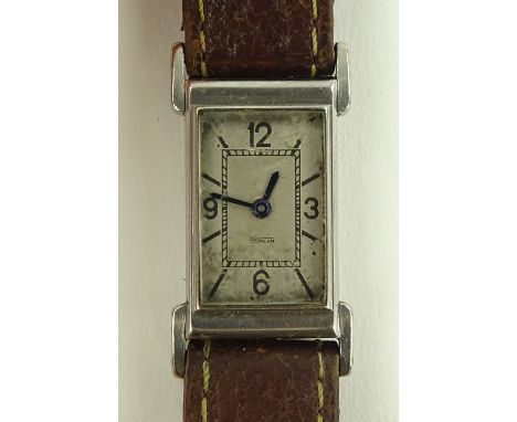 A Vintage Jaeger LeCoultre Duo-Plan wristwatch, stainless steel rectangular case with back wind crown, case no. 1077, case wi