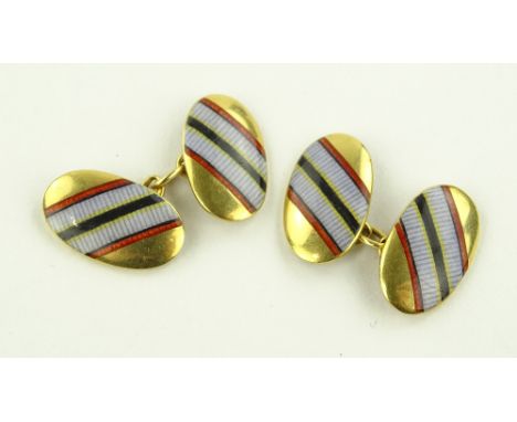 Pair of 18ct gold and coloured enamel cufflinks, length 18mm, 8.3g.