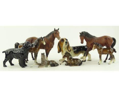 5 Beswick pottery horses and dog, and 3 other ceramic animals, (8).