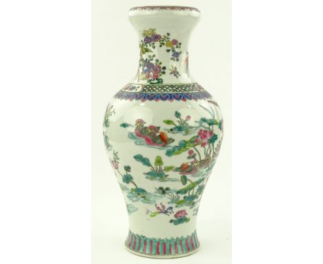 A Chinese porcelain baluster vase, painted coloured enamel decoration, height 40cm.