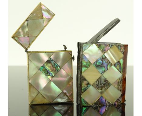 2 Victorian mother of pearl, abalone and tortoiseshell vesta cases, largest height 6cm, (2).