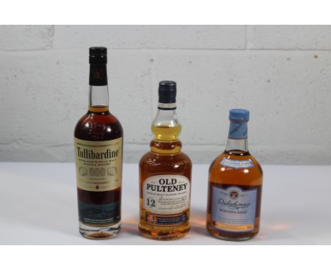 Old Pulteney 12yr Single Malt Whisky 700ml, Dalwhinnie Winters Gold Highland Single Malt Scotch Whisky 700ml, Tullibardine Hi