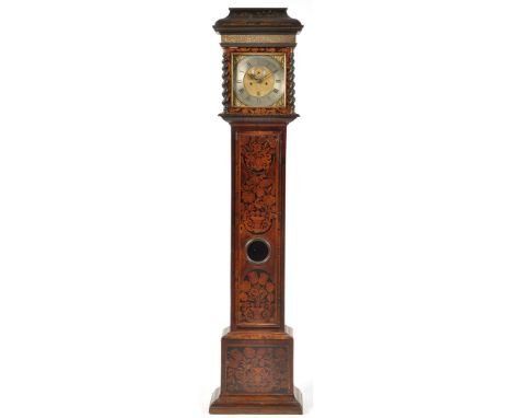 Hindley, York: a walnut and floral marquetry longcase clock, the square brass dial with silvered roman chapter ring, outer ar