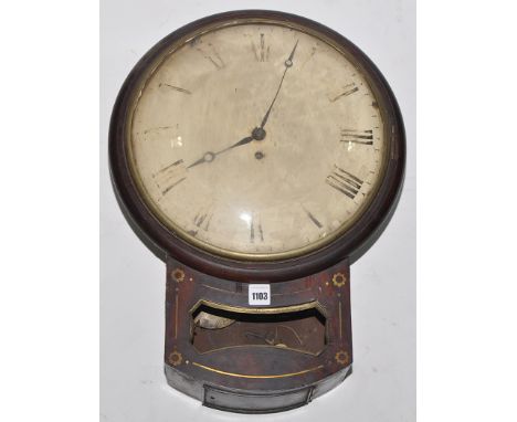 Donald, Newcastle: a mid 19th Century mahogany brass inlaid drop dial timepiece, the circular painted roman dial with single 