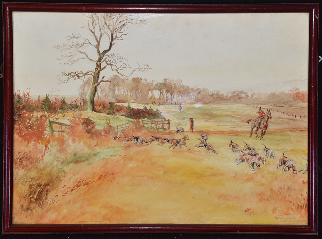 Thomas "Tom" Carr(19121977)A fox hunt,signed,watercolour,26.5 x 37cms